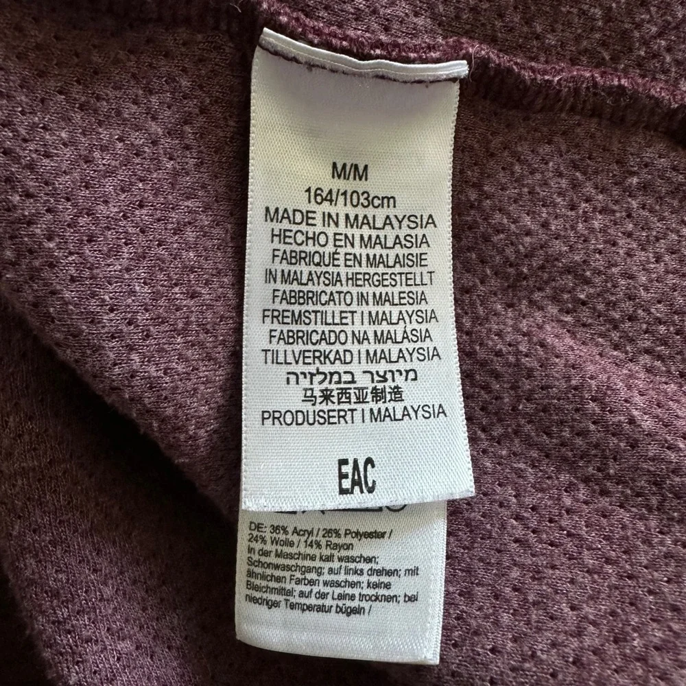 ExOfficio Mens Quarter Zip Pullover Sweater Burgundy Wool Blend‎ Size Medium